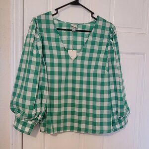 Pull on Green and White Checked Long sleeve top